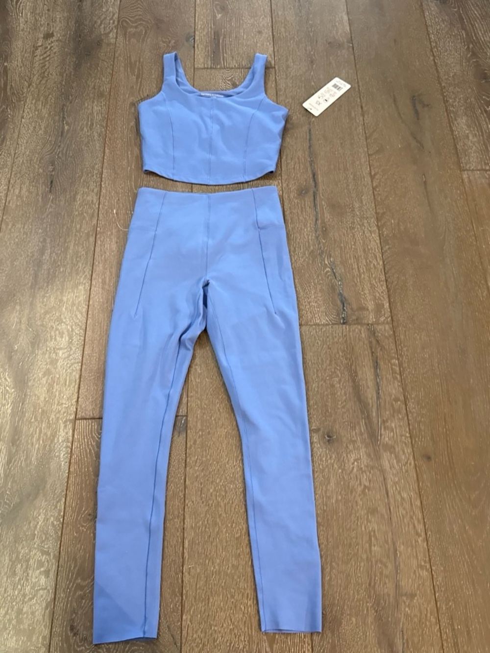 Sleek Periwinkle High-Waist Ponte Leggings with Matching Crop Top